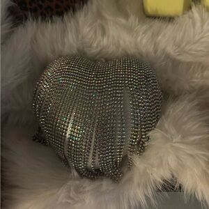 Silver Rhinestone Heart-Shaped Clutch